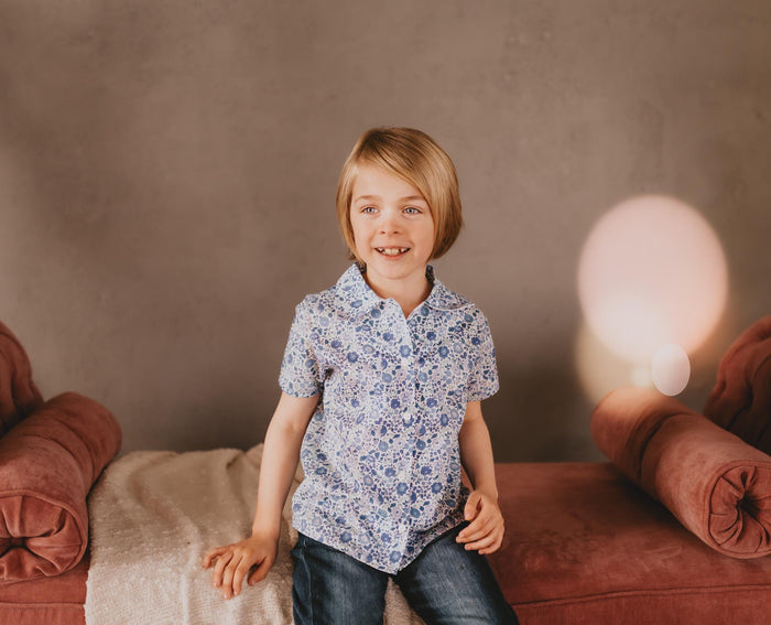 Liberty London Short Sleeve Boy Shirt: Floral Print, Button-Up
