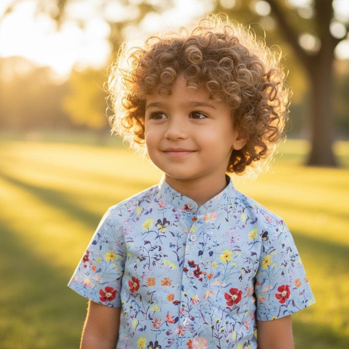 Liberty London Short Sleeve Boy Shirt: Floral Print, Button-Up