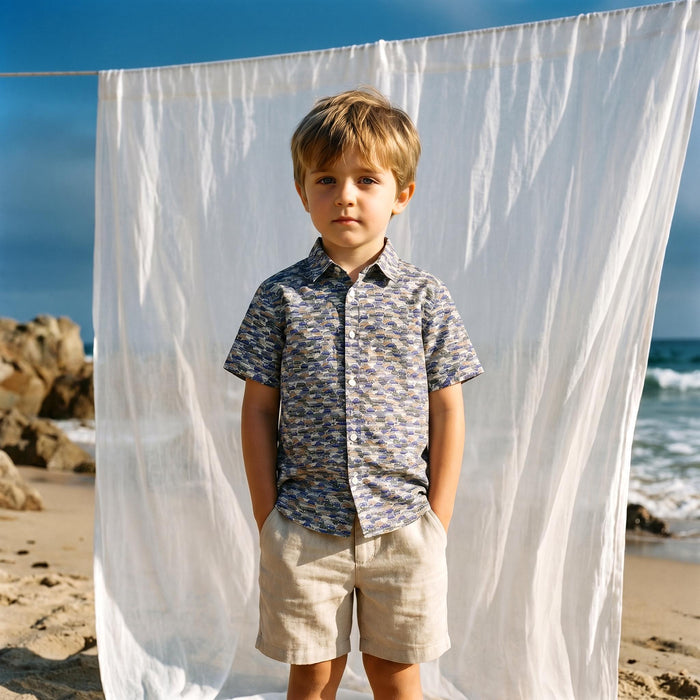 Liberty London Short-sleeved Button-up Shirt, Handmade Botanical Cotton Chemise, Sustainable Personalised Clothing, Customised Children-wear