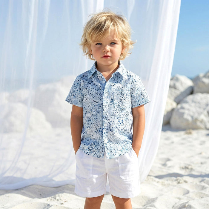 Liberty London Short-sleeved Button-up Shirt, Handmade Botanical Cotton Chemise, Sustainable Personalised Clothing, Customised Children-wear