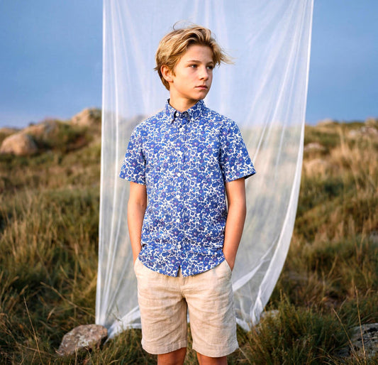 Liberty London Short-sleeved Button-up Shirt, Handmade Botanical Cotton Chemise, Sustainable Personalised Clothing, Customised Children-wear