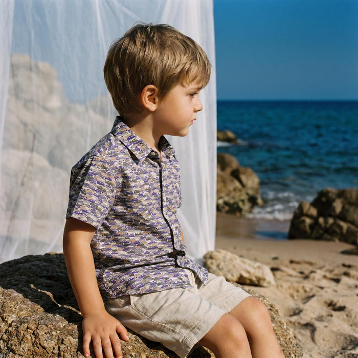 Liberty London Short-sleeved Button-up Shirt, Handmade Botanical Cotton Chemise, Sustainable Personalised Clothing, Customised Children-wear