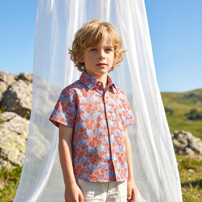 Liberty London Short-sleeved Button-up Shirt, Handmade Botanical Cotton Chemise, Sustainable Personalised Clothing, Customised Childrenwear