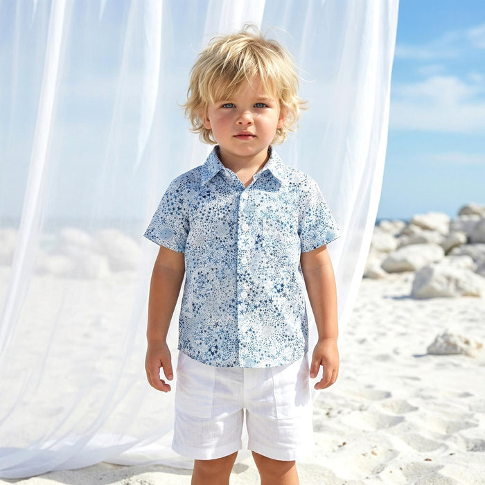 Liberty London Short-sleeved Button-up Shirt, Handmade Botanical Cotton Chemise, Sustainable Personalised Clothing, Customised Children-wear