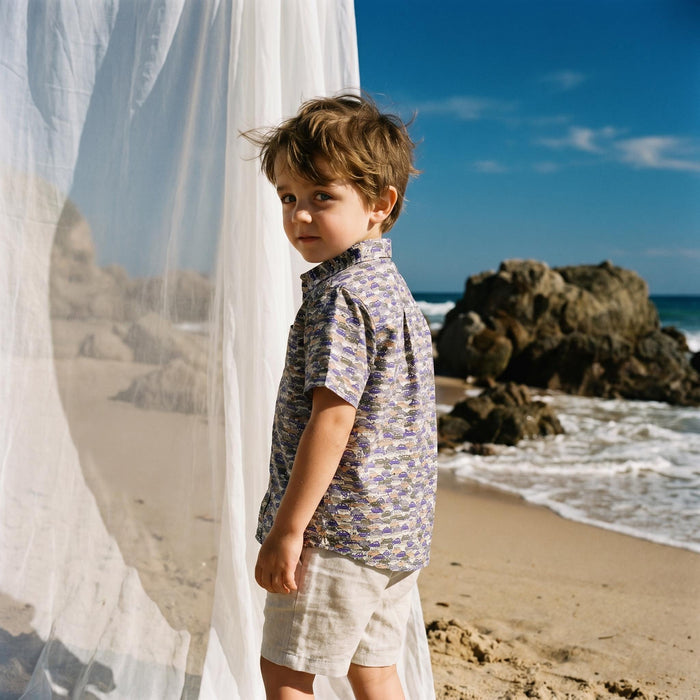 Liberty London Short-sleeved Button-up Shirt, Handmade Botanical Cotton Chemise, Sustainable Personalised Clothing, Customised Children-wear