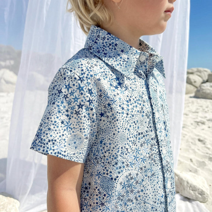 Liberty London Short-sleeved Button-up Shirt, Handmade Botanical Cotton Chemise, Sustainable Personalised Clothing, Customised Children-wear