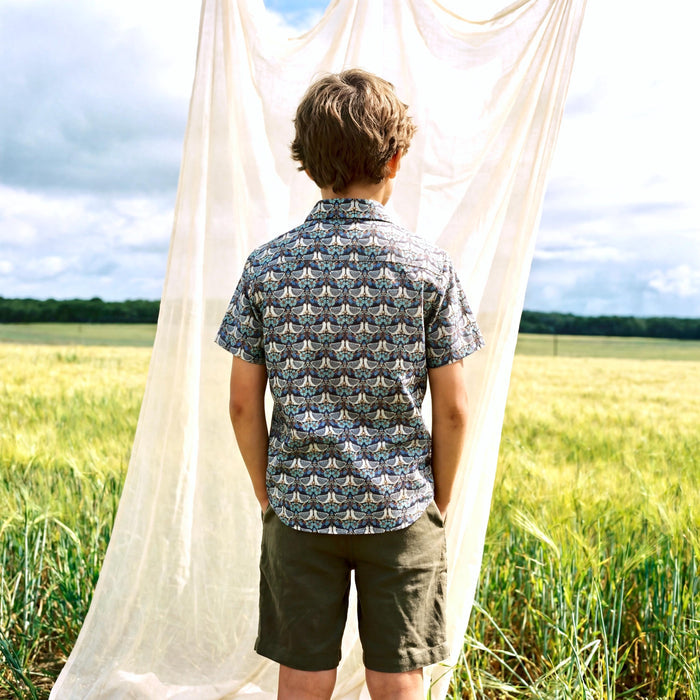 Liberty London Short-sleeved Button-up Shirt, Handmade Botanical Cotton Chemise, Sustainable Personalised Clothing, Customised Children-wear