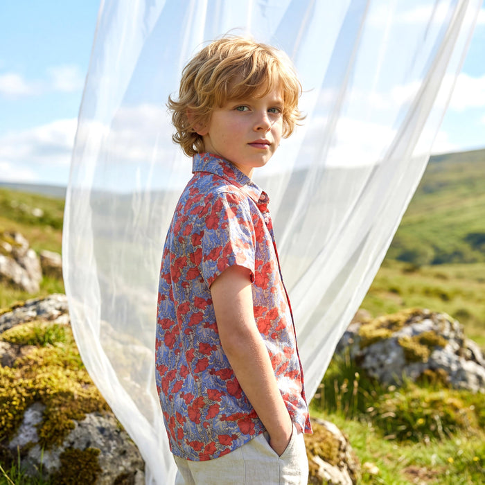Liberty London Short-sleeved Button-up Shirt, Handmade Botanical Cotton Chemise, Sustainable Personalised Clothing, Customised Childrenwear