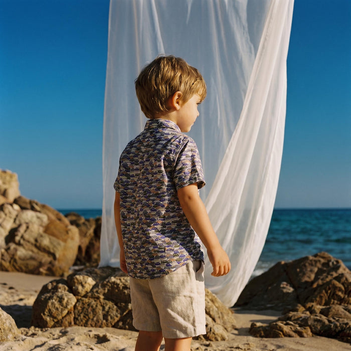 Liberty London Short-sleeved Button-up Shirt, Handmade Botanical Cotton Chemise, Sustainable Personalised Clothing, Customised Children-wear