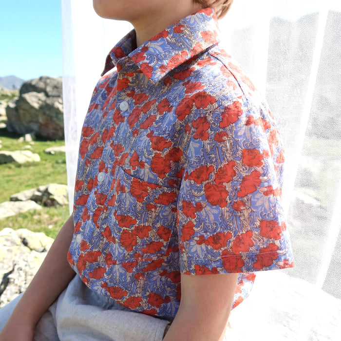 Liberty London Short-sleeved Button-up Shirt, Handmade Botanical Cotton Chemise, Sustainable Personalised Clothing, Customised Childrenwear