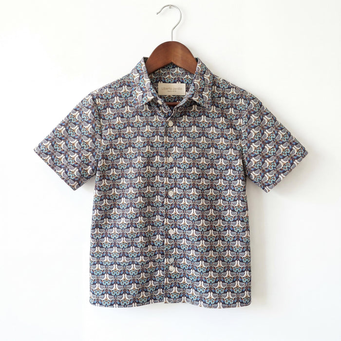 Liberty London Short-sleeved Button-up Shirt, Handmade Botanical Cotton Chemise, Sustainable Personalised Clothing, Customised Children-wear