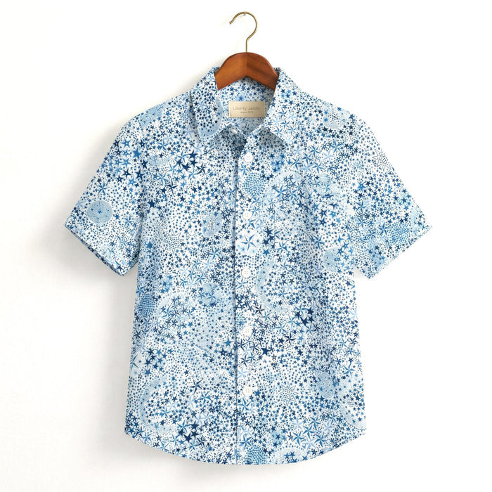 Liberty London Short-sleeved Button-up Shirt, Handmade Botanical Cotton Chemise, Sustainable Personalised Clothing, Customised Children-wear
