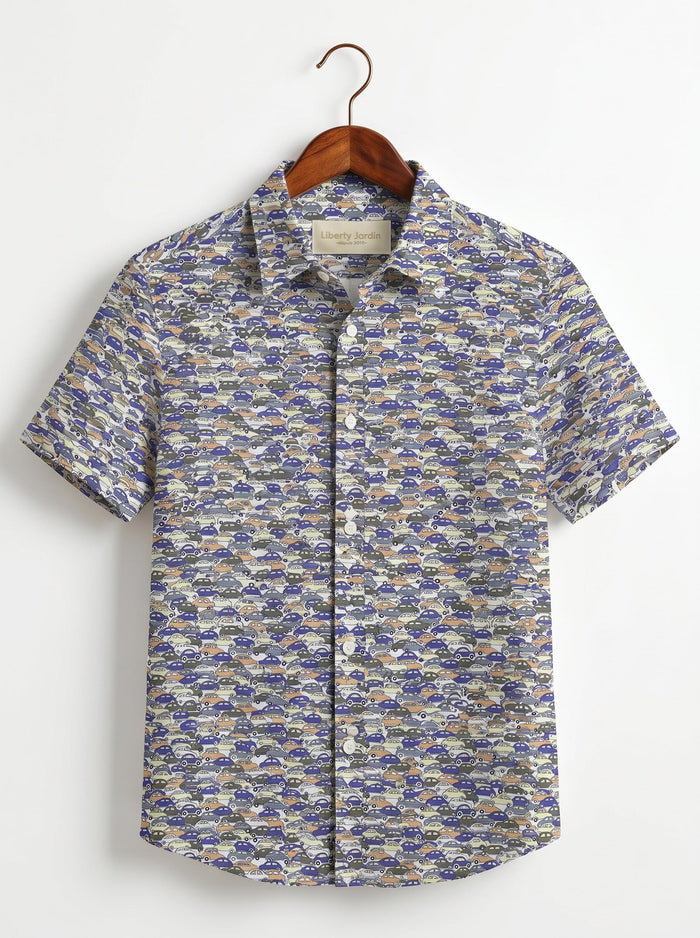 Liberty London Short-sleeved Button-up Shirt, Handmade Botanical Cotton Chemise, Sustainable Personalised Clothing, Customised Children-wear