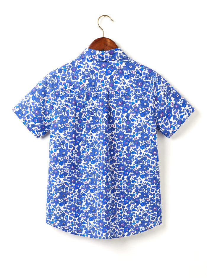 Liberty London Short-sleeved Button-up Shirt, Handmade Botanical Cotton Chemise, Sustainable Personalised Clothing, Customised Children-wear