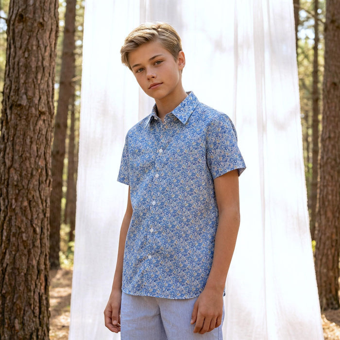 Liberty London Short-sleeved Button-up Shirt, Handmade Cotton Chemise, Lightweight Minimalist Top, Sustainable Personalised Clothing