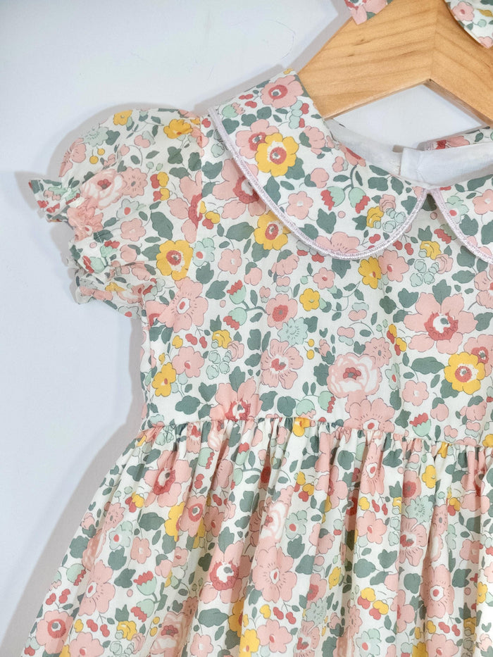 Liberty London Short-sleeved Peter-Pan Collared Dress, Handmade Sustainable Clothing, Ditsy Floral-print Eco-friendly Children Outfit