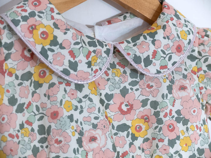 Liberty London Short-sleeved Peter-Pan Collared Dress, Handmade Sustainable Clothing, Ditsy Floral-print Eco-friendly Children Outfit