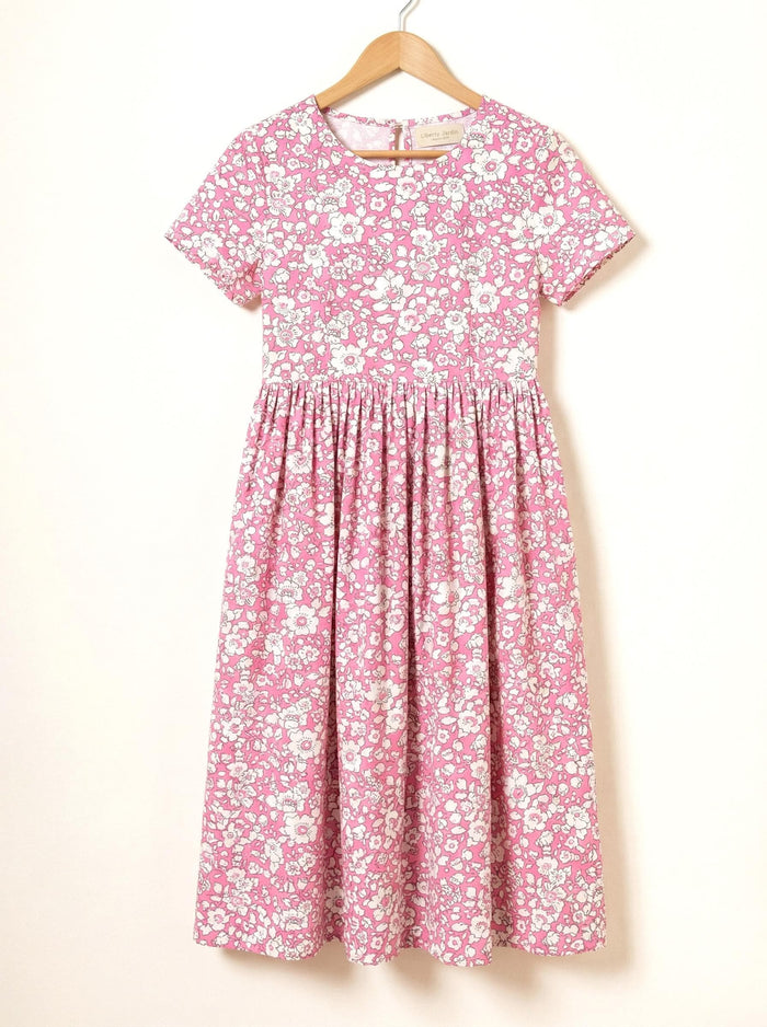 Liberty London Short-sleeved Scoop Neck Dress, Handmade Personalised Womenswear, Sustainable Botanical Cotton Clothing