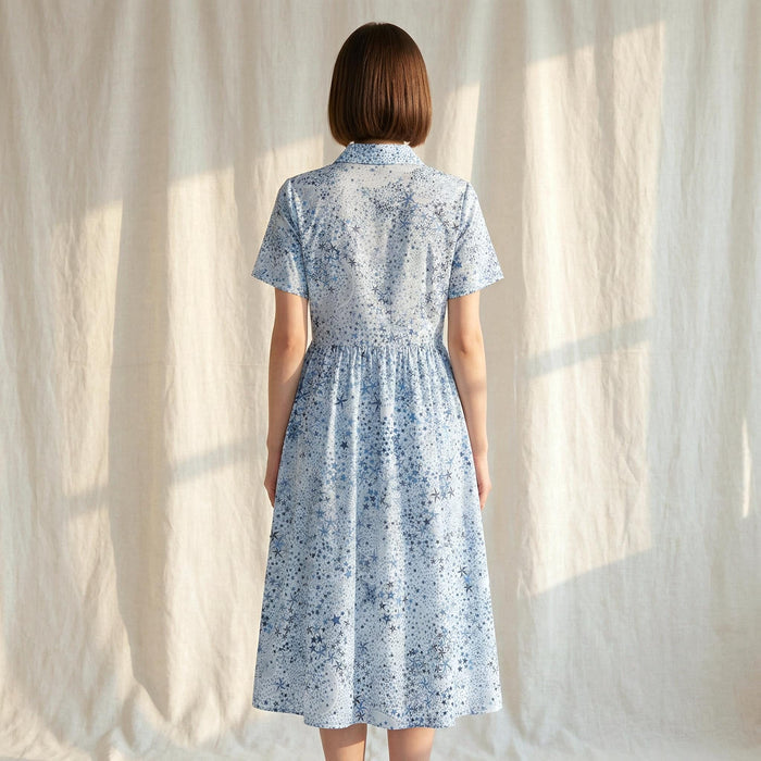 Liberty London Short-Sleeved Shirtdress, Handmade Botanical Floral-Print Womenswear, Midi Tailoring Dress, Sustainable Ethical Clothing