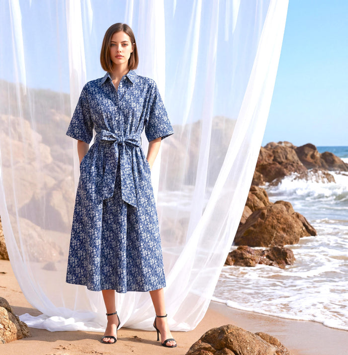 Liberty London Short Sleeves Collared Shirtdress, Handcrafted Womenswear, Sustainable Cotton Clothing, Personalised Versatile Outfits