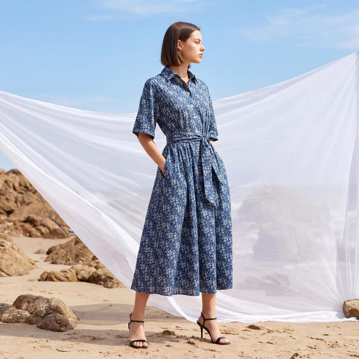 Liberty London Short Sleeves Collared Shirtdress, Handcrafted Womenswear, Sustainable Cotton Clothing, Personalised Versatile Outfits