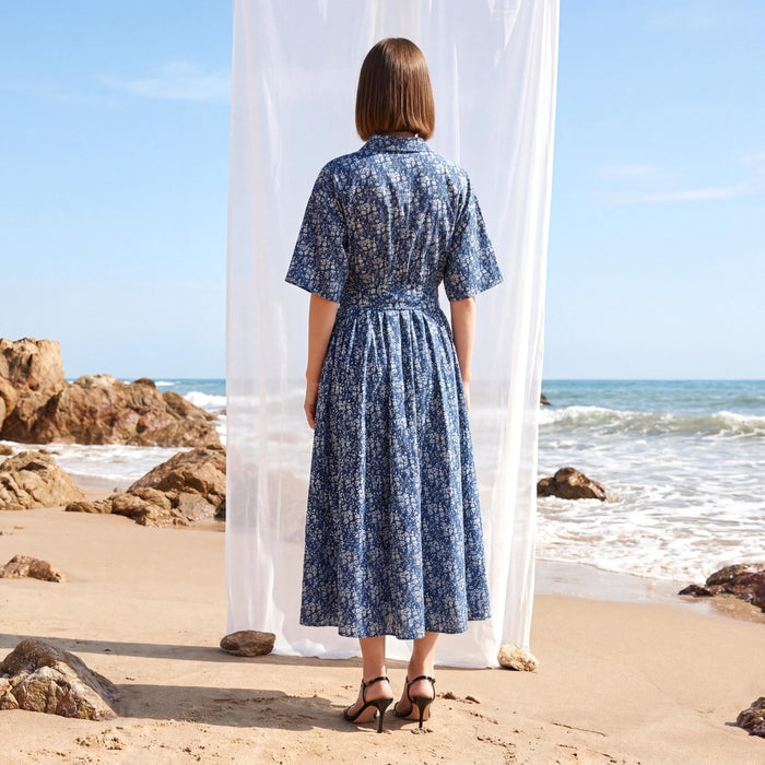 Liberty London Short Sleeves Collared Shirtdress, Handcrafted Womenswear, Sustainable Cotton Clothing, Personalised Versatile Outfits