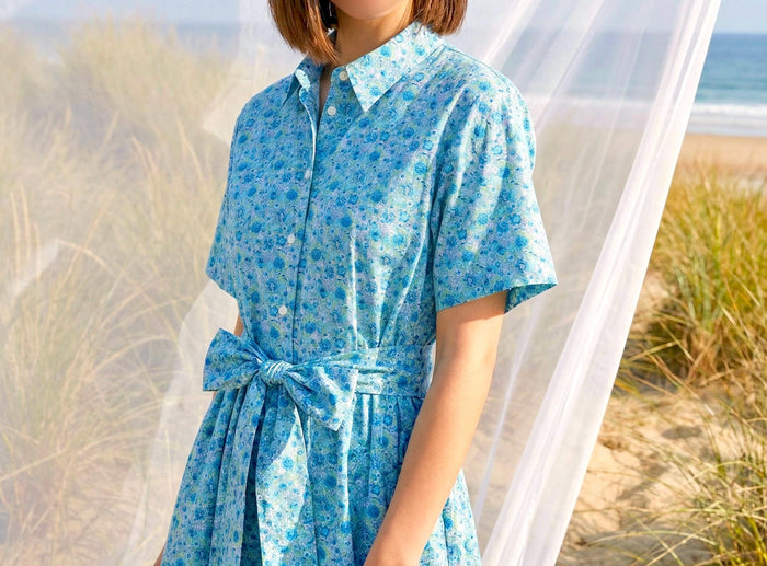 Liberty London Short Sleeves Midi Shirtdress, Handcrafted Womenswear, Sustainable Cotton Clothing, Personalised Versatile Outfits