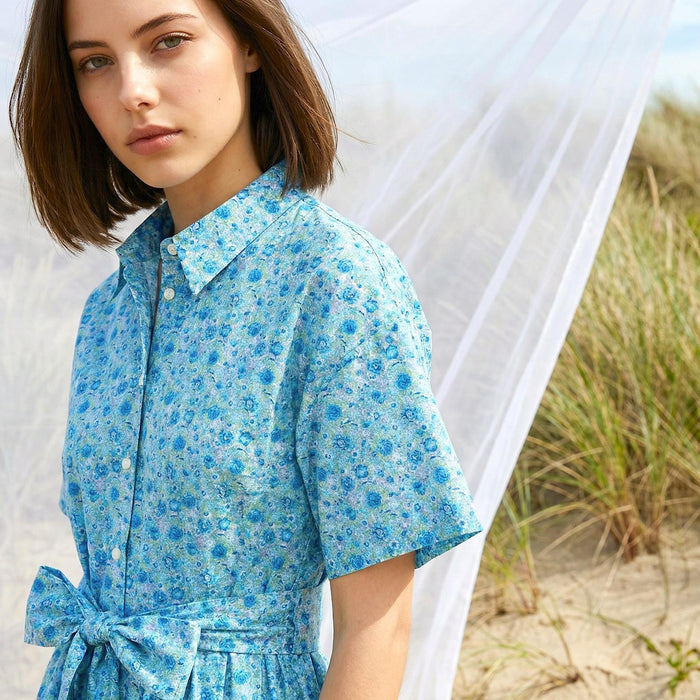 Liberty London Short Sleeves Midi Shirtdress, Handcrafted Womenswear, Sustainable Cotton Clothing, Personalised Versatile Outfits