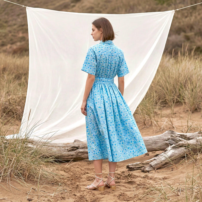 Liberty London Short Sleeves Midi Shirtdress, Handcrafted Womenswear, Sustainable Cotton Clothing, Personalised Versatile Outfits