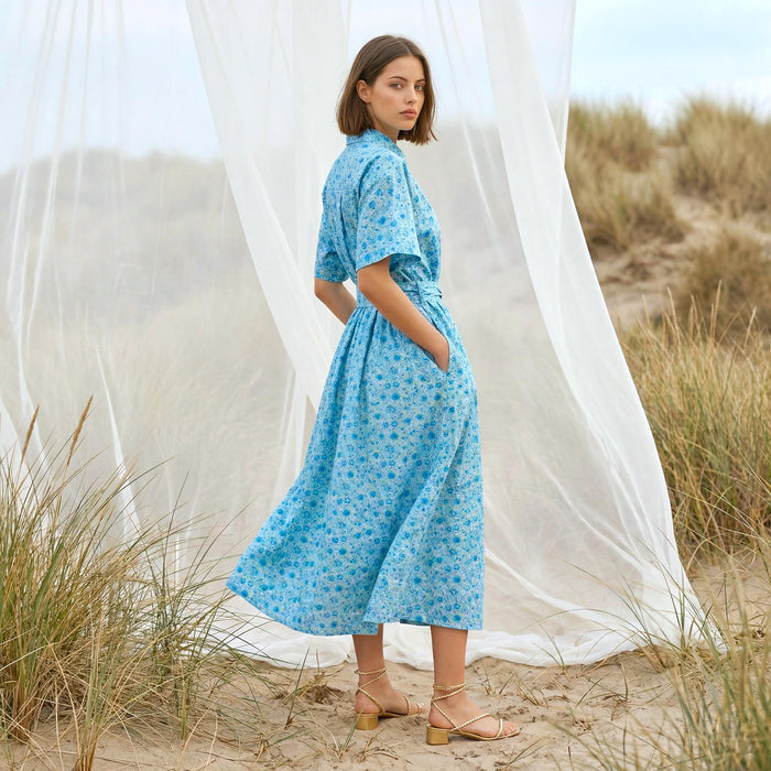 Liberty London Short Sleeves Midi Shirtdress, Handcrafted Womenswear, Sustainable Cotton Clothing, Personalised Versatile Outfits