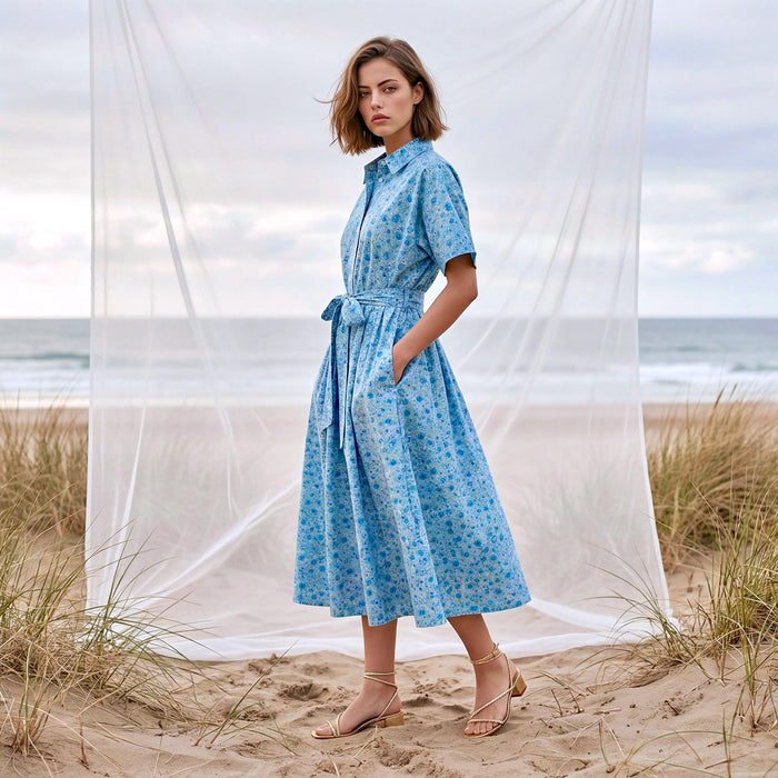 Liberty London Short Sleeves Midi Shirtdress, Handcrafted Womenswear, Sustainable Cotton Clothing, Personalised Versatile Outfits