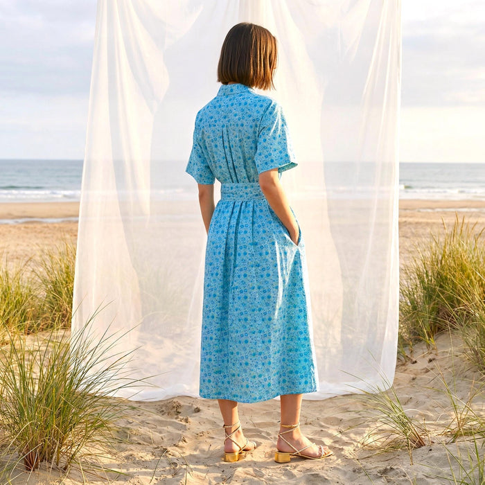 Liberty London Short Sleeves Midi Shirtdress, Handcrafted Womenswear, Sustainable Cotton Clothing, Personalised Versatile Outfits