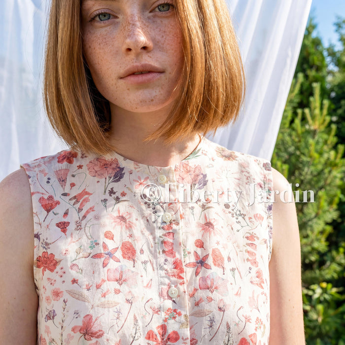 Liberty London Sleeveless Blouse, Button-up Tailoring Botanical Shirt, Personalised Customised Top, Sustainable Cotton Womenswear