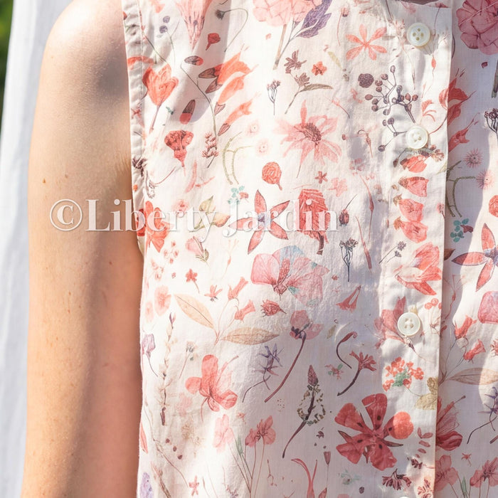 Liberty London Sleeveless Blouse, Button-up Tailoring Botanical Shirt, Personalised Customised Top, Sustainable Cotton Womenswear