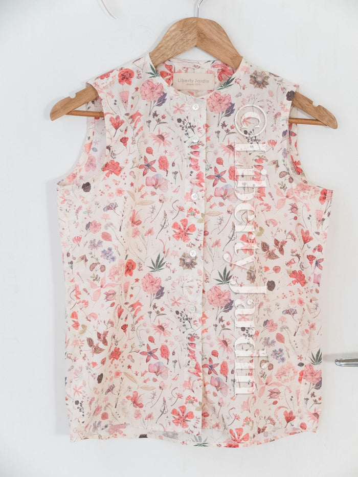 Liberty London Sleeveless Blouse, Button-up Tailoring Botanical Shirt, Personalised Customised Top, Sustainable Cotton Womenswear