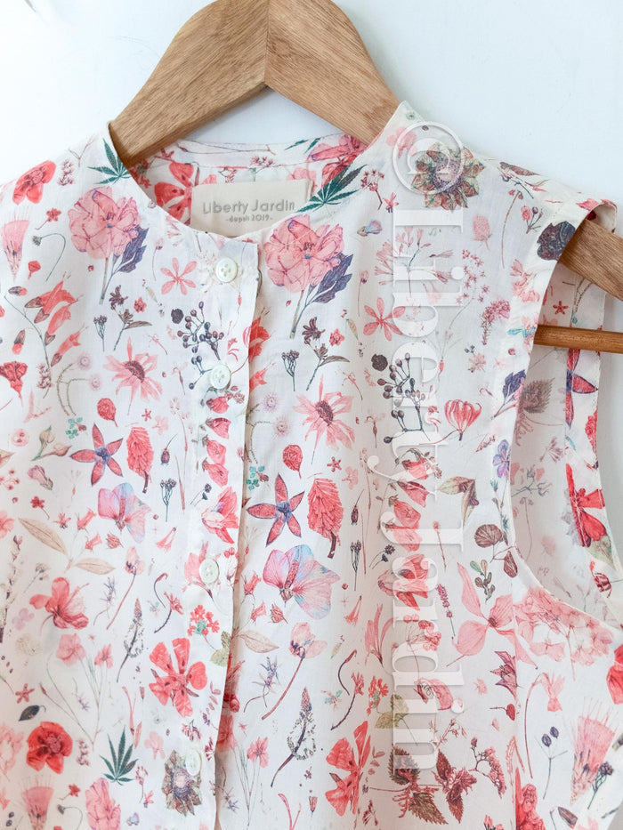 Liberty London Sleeveless Blouse, Button-up Tailoring Botanical Shirt, Personalised Customised Top, Sustainable Cotton Womenswear