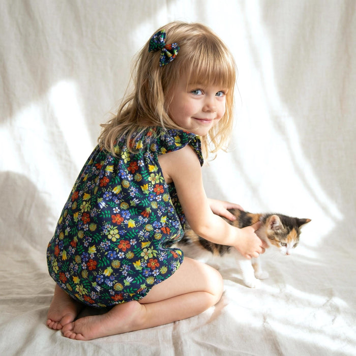Liberty London Sleeveless Bubble Romper, Handmade Cotton Children-wear, Floral-Print Sunsuit, Sustainable Eco-friendly Personalised Clothing