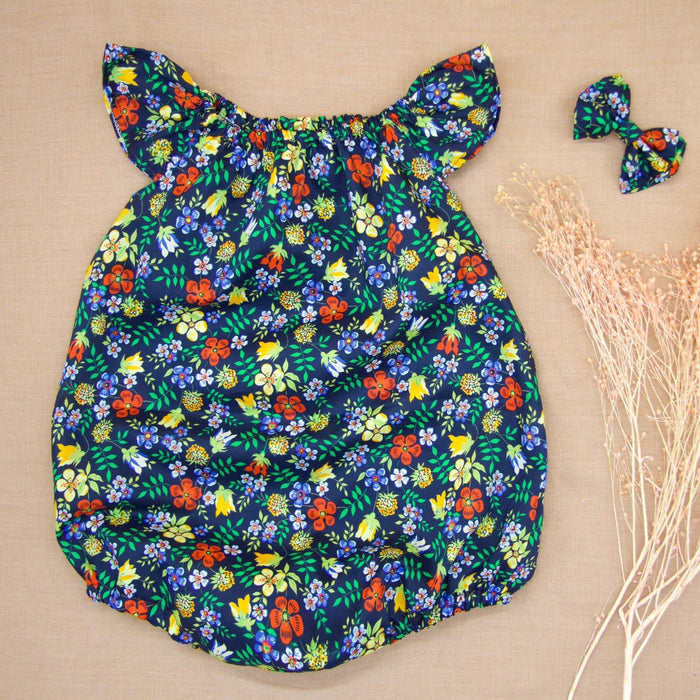 Liberty London Sleeveless Bubble Romper, Handmade Cotton Children-wear, Floral-Print Sunsuit, Sustainable Eco-friendly Personalised Clothing
