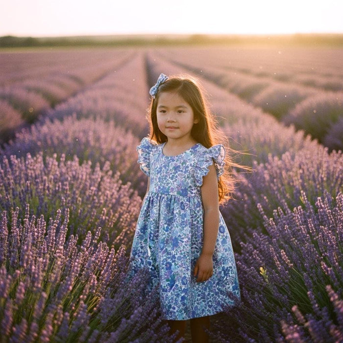 Liberty London Sleeveless Flower Girl Sun Dress: Ruffle Flutter Shoulder, Ditsy Floral Print