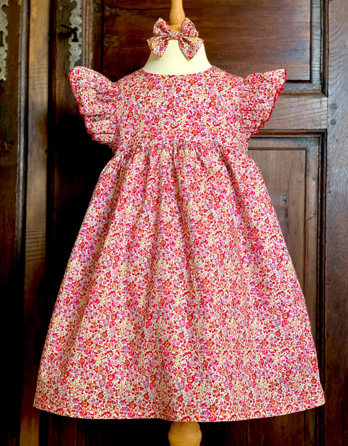 Liberty London Sleeveless Flower Girl Sun Dress: Ruffle Flutter Shoulder, Ditsy Floral Print