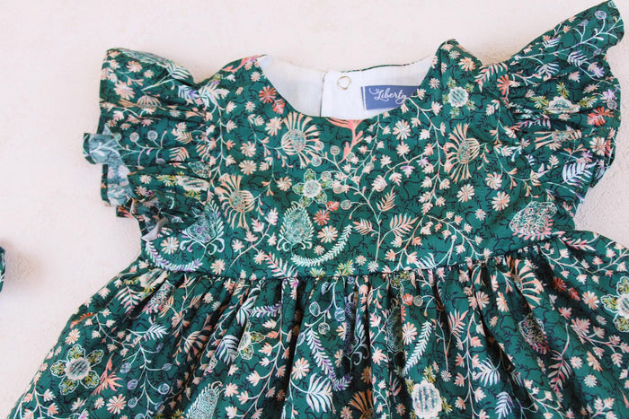 Liberty London Sleeveless Flower Girl Sun Dress: Ruffle Flutter Shoulder, Ditsy Floral Print