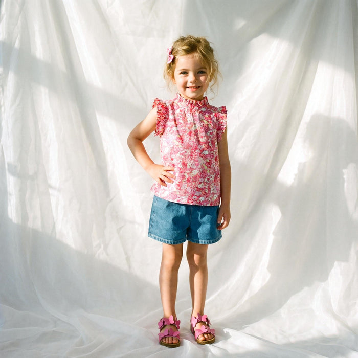 Liberty London Sleeveless Flutter Ruffle Collared Top, Handmade Children-wear, Sustainable Clothing, Floral Print Blouse