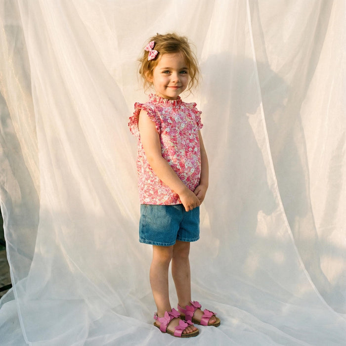 Liberty London Sleeveless Flutter Ruffle Collared Top, Handmade Children-wear, Sustainable Clothing, Floral Print Blouse