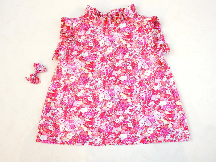 Liberty London Sleeveless Flutter Ruffle Collared Top, Handmade Children-wear, Sustainable Clothing, Floral Print Blouse