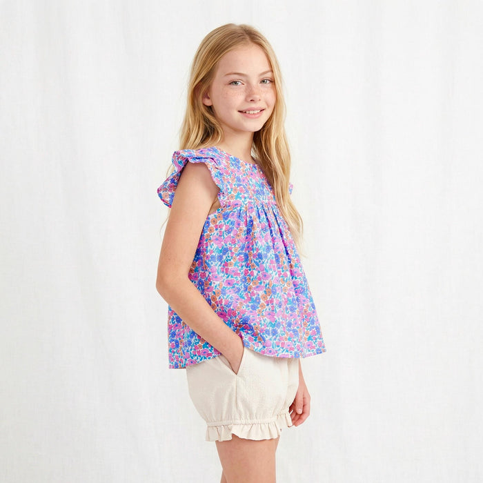 Liberty London Sleeveless Smock Blouse, Handmade Floral-Print Children-wear, Personalised Clothing, Lightweight Breathable Cotton Top