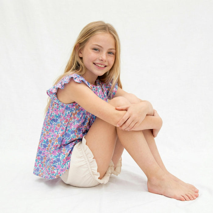Liberty London Sleeveless Smock Blouse, Handmade Floral-Print Children-wear, Personalised Clothing, Lightweight Breathable Cotton Top