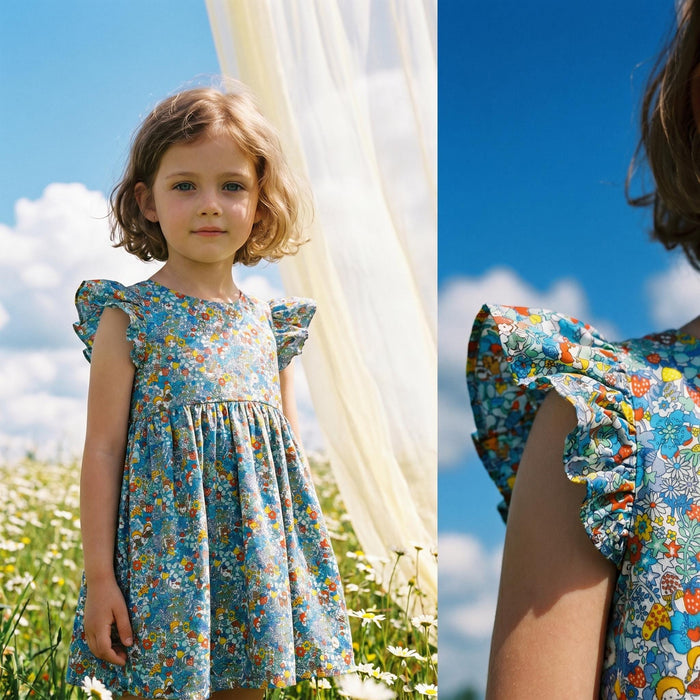 Liberty London Sleeveless Sundress, Handmade Cotton Botanical Dress, Personalised Sustainable Clothing, Customised Tailoring Children-wear