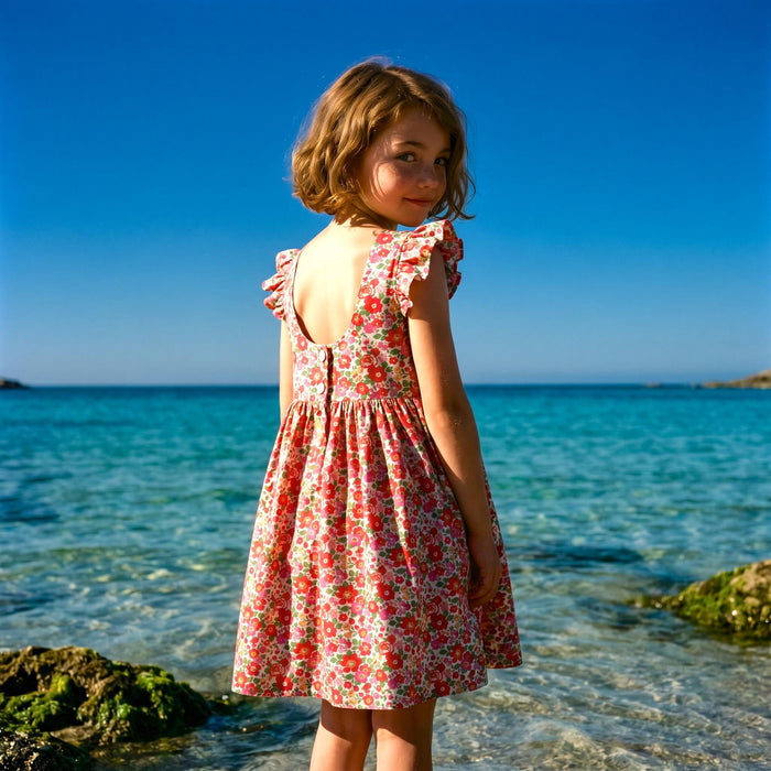 Liberty London Sleeveless Sundress, Handmade Cotton Sustainable Clothing, Personalised Children-wear, Botanical Open Back Dress