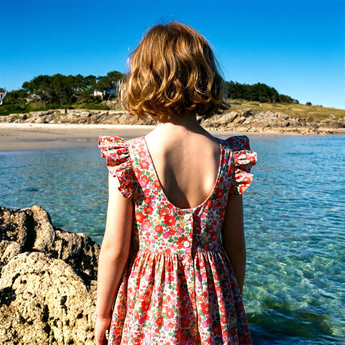Liberty London Sleeveless Sundress, Handmade Cotton Sustainable Clothing, Personalised Children-wear, Botanical Open Back Dress