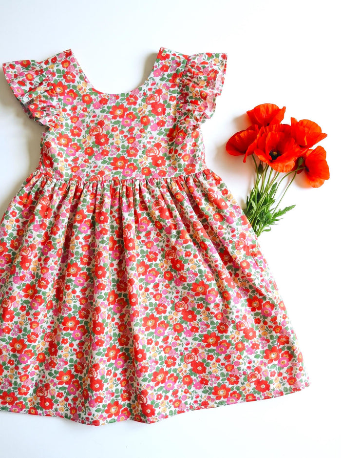 Liberty London Sleeveless Sundress, Handmade Cotton Sustainable Clothing, Personalised Children-wear, Botanical Open Back Dress